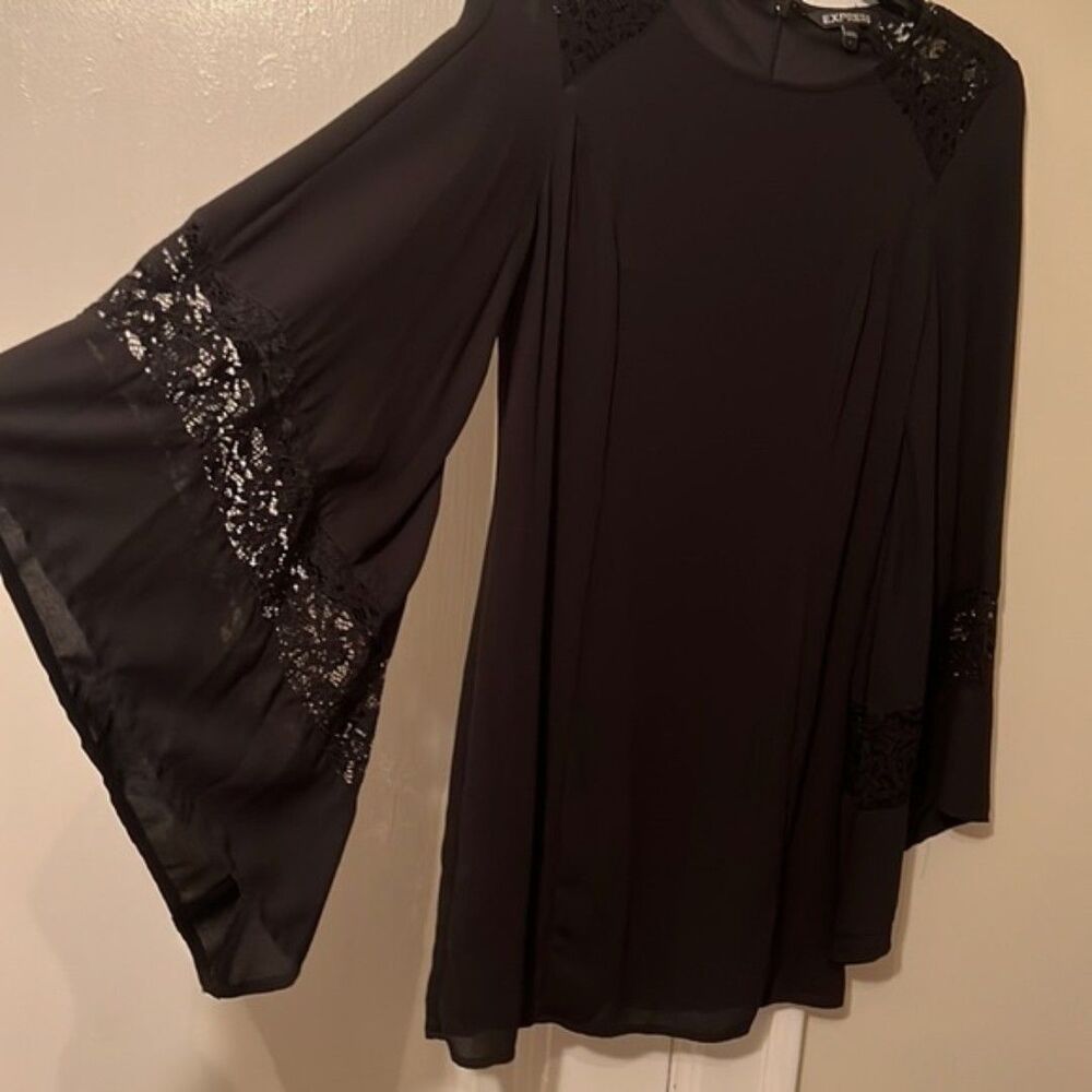 Black Bat wings dress / tunic bell sleeve think Morticia Adams style